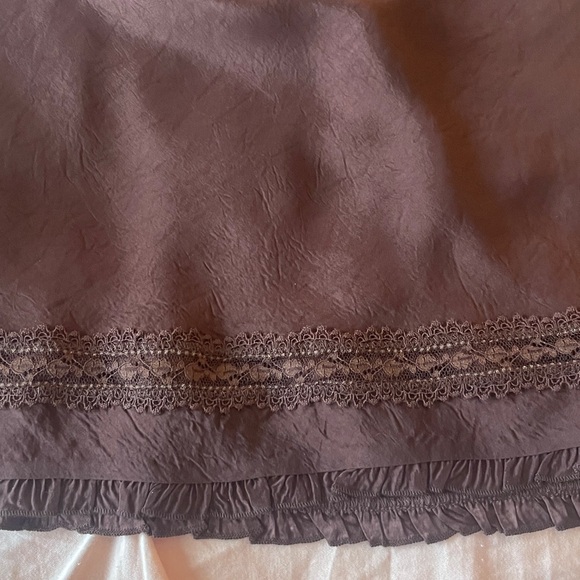 J Crew Lace Trim Slip Skirt in Brown Textured Satin XXS - Picture 3 of 6